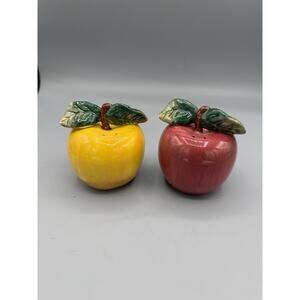 Apple Salt and Pepper Shakers Set Red Yellow Ceramic Fruit Kitchen Decor